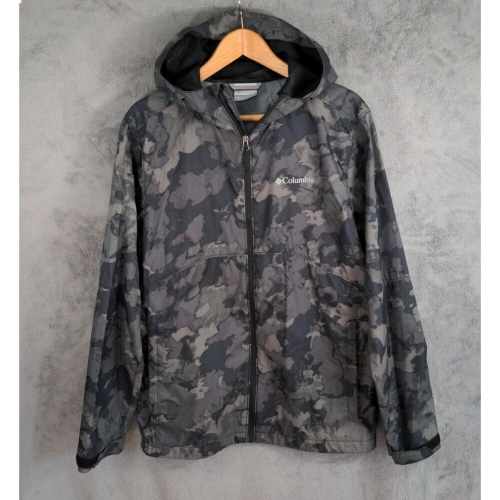 Columbia Rain Jacket Camo Hooded Lightweight Water Resistant Mens Sz S Packable